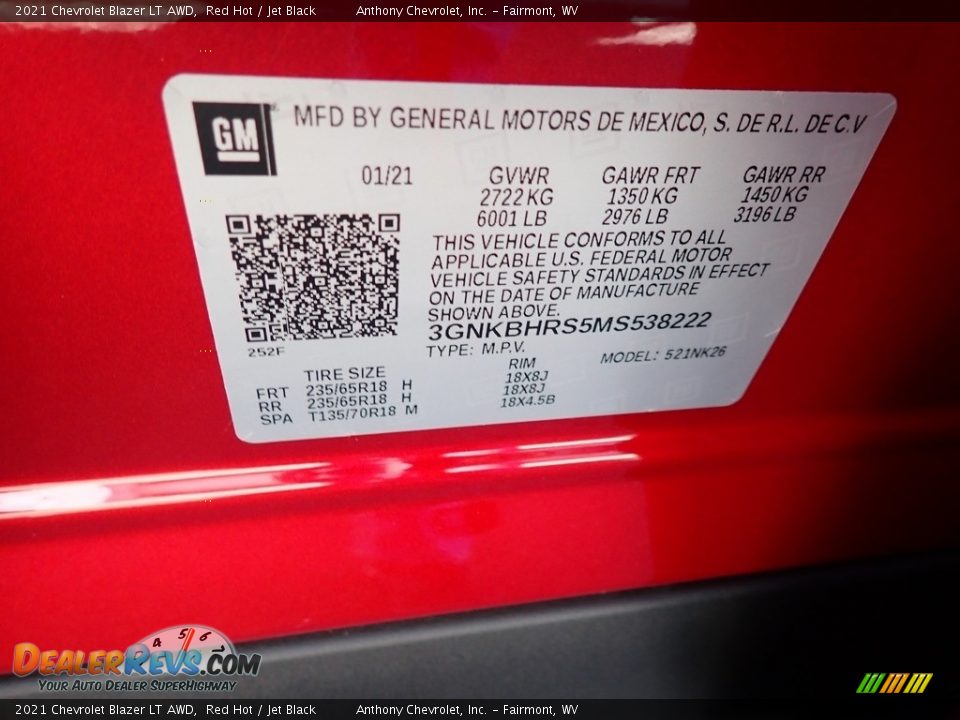 2021 Chevrolet Blazer LT AWD Red Hot / Jet Black Photo #15