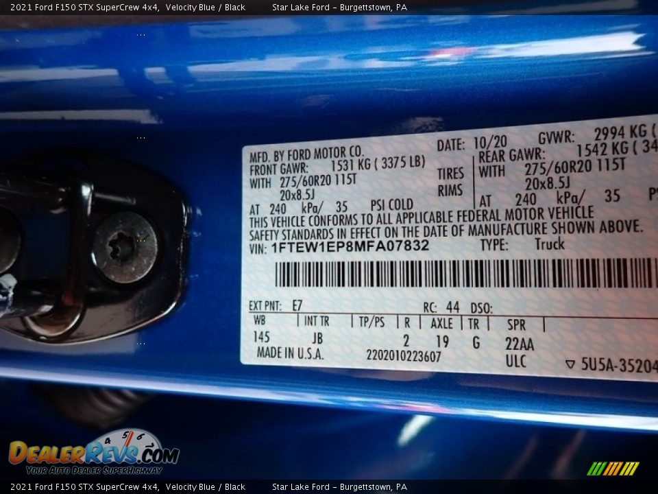 2021 Ford F150 STX SuperCrew 4x4 Velocity Blue / Black Photo #14