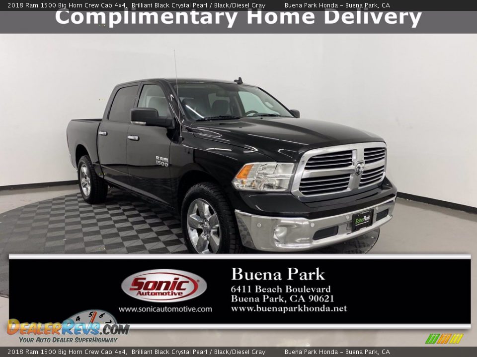 2018 Ram 1500 Big Horn Crew Cab 4x4 Brilliant Black Crystal Pearl / Black/Diesel Gray Photo #1