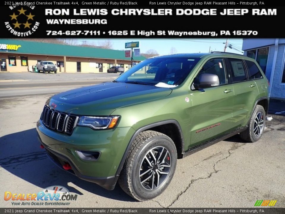 2021 Jeep Grand Cherokee Trailhawk 4x4 Green Metallic / Ruby Red/Black Photo #1