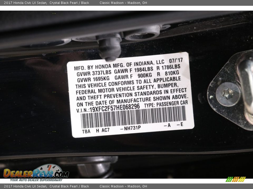 2017 Honda Civic LX Sedan Crystal Black Pearl / Black Photo #20