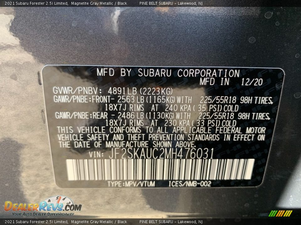 2021 Subaru Forester 2.5i Limited Magnetite Gray Metallic / Black Photo #14