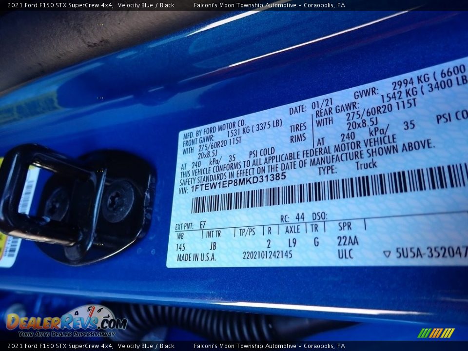 2021 Ford F150 STX SuperCrew 4x4 Velocity Blue / Black Photo #13