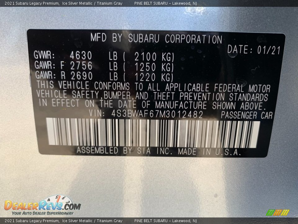 2021 Subaru Legacy Premium Ice Silver Metallic / Titanium Gray Photo #14