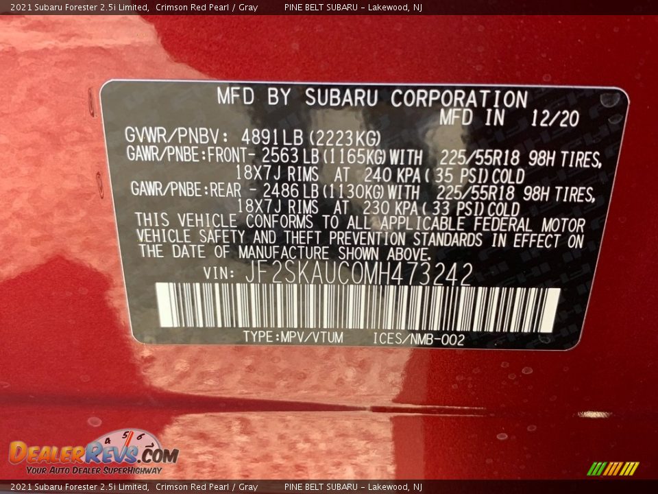 2021 Subaru Forester 2.5i Limited Crimson Red Pearl / Gray Photo #14