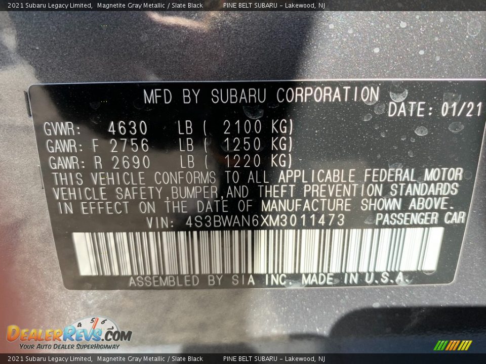 2021 Subaru Legacy Limited Magnetite Gray Metallic / Slate Black Photo #14