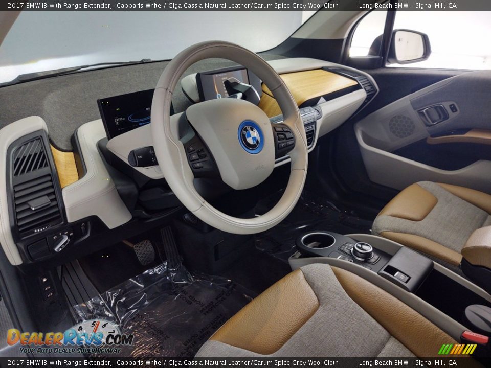 2017 BMW i3 with Range Extender Capparis White / Giga Cassia Natural Leather/Carum Spice Grey Wool Cloth Photo #7