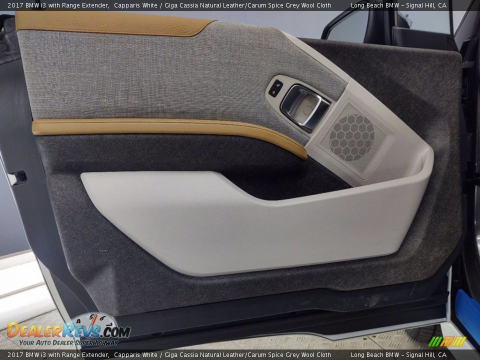 2017 BMW i3 with Range Extender Capparis White / Giga Cassia Natural Leather/Carum Spice Grey Wool Cloth Photo #8