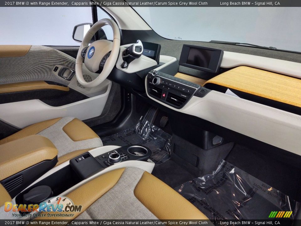 2017 BMW i3 with Range Extender Capparis White / Giga Cassia Natural Leather/Carum Spice Grey Wool Cloth Photo #26