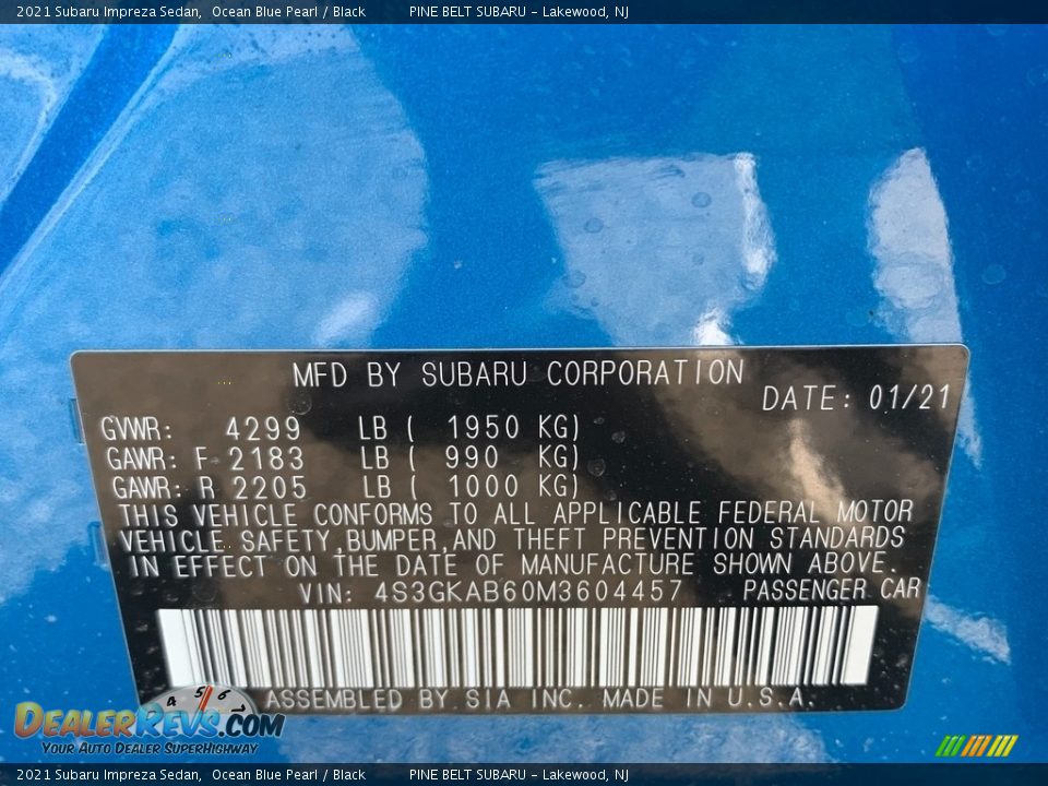 2021 Subaru Impreza Sedan Ocean Blue Pearl / Black Photo #14