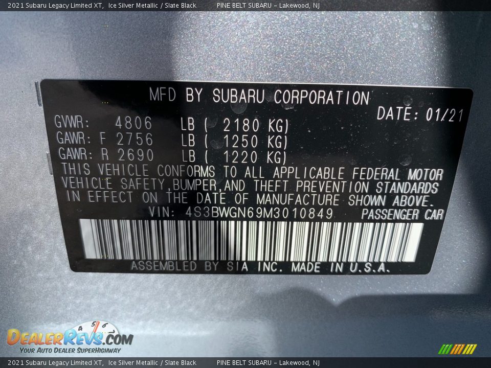 2021 Subaru Legacy Limited XT Ice Silver Metallic / Slate Black Photo #14