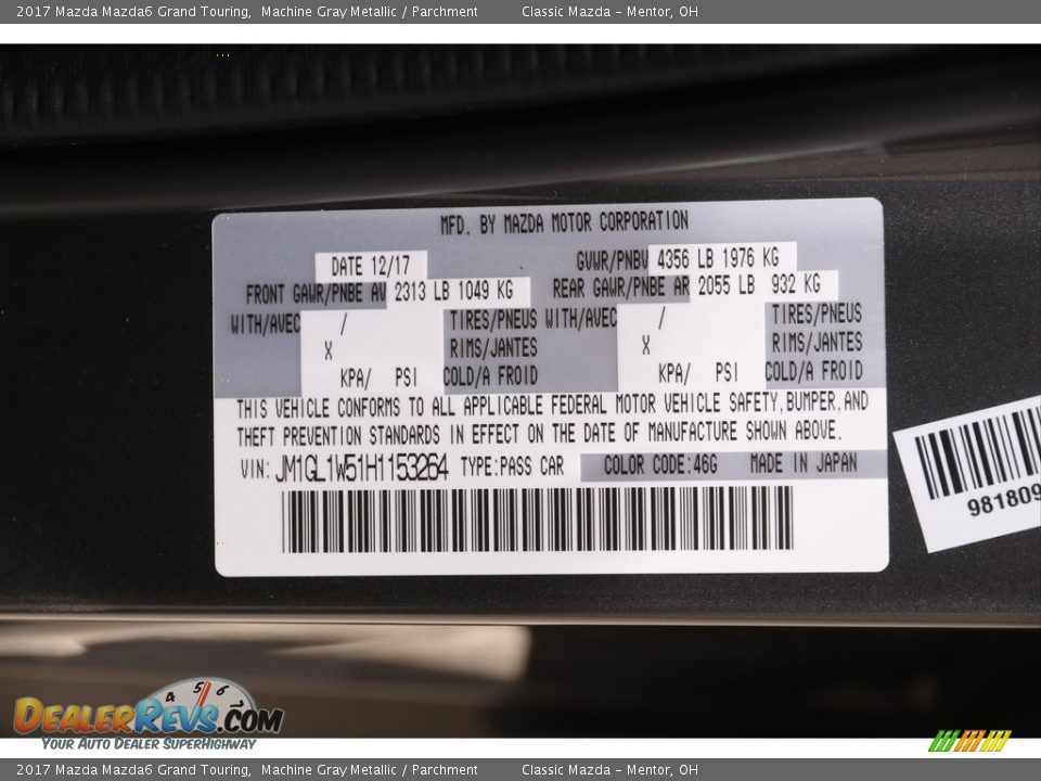 2017 Mazda Mazda6 Grand Touring Machine Gray Metallic / Parchment Photo #24