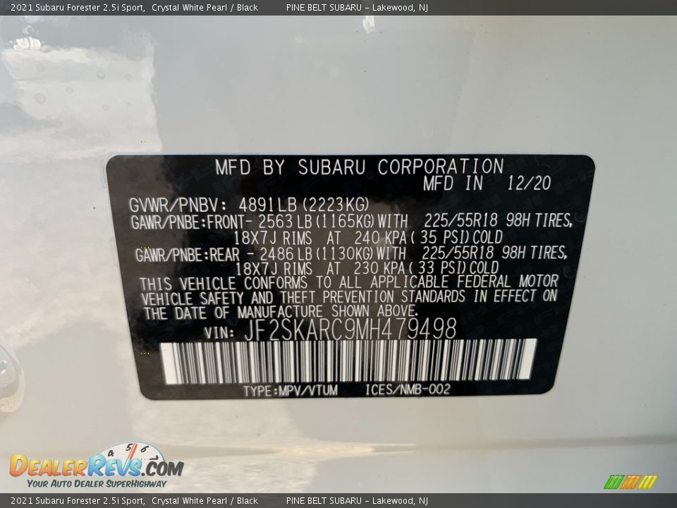 2021 Subaru Forester 2.5i Sport Crystal White Pearl / Black Photo #14