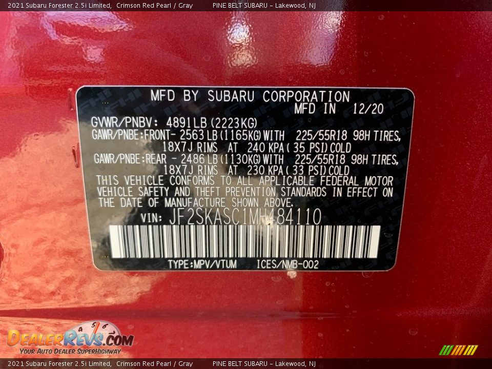2021 Subaru Forester 2.5i Limited Crimson Red Pearl / Gray Photo #14