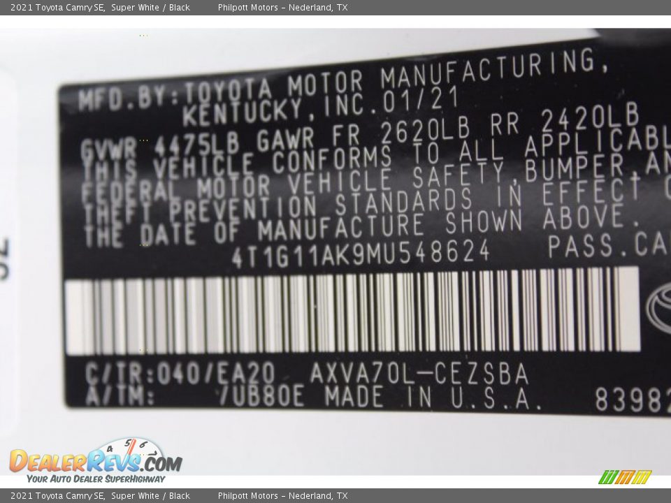 2021 Toyota Camry SE Super White / Black Photo #23