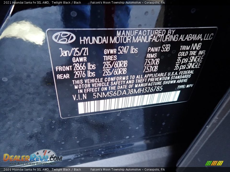 2021 Hyundai Santa Fe SEL AWD Twilight Black / Black Photo #12