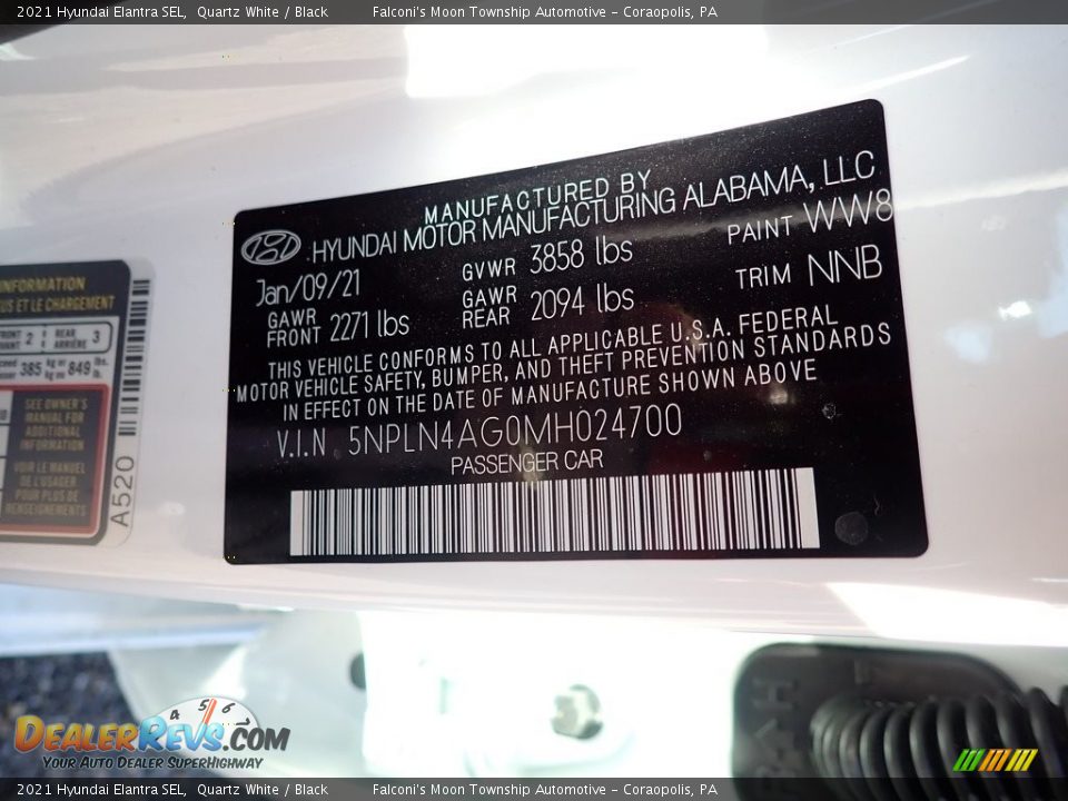 2021 Hyundai Elantra SEL Quartz White / Black Photo #12