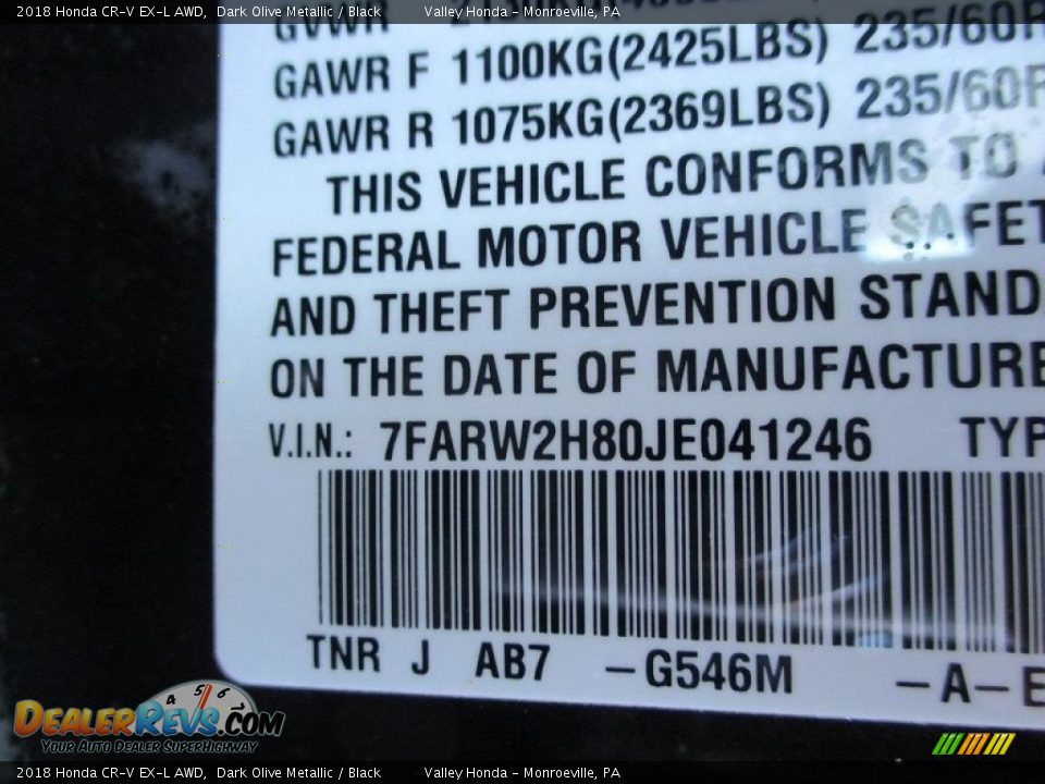 2018 Honda CR-V EX-L AWD Dark Olive Metallic / Black Photo #19
