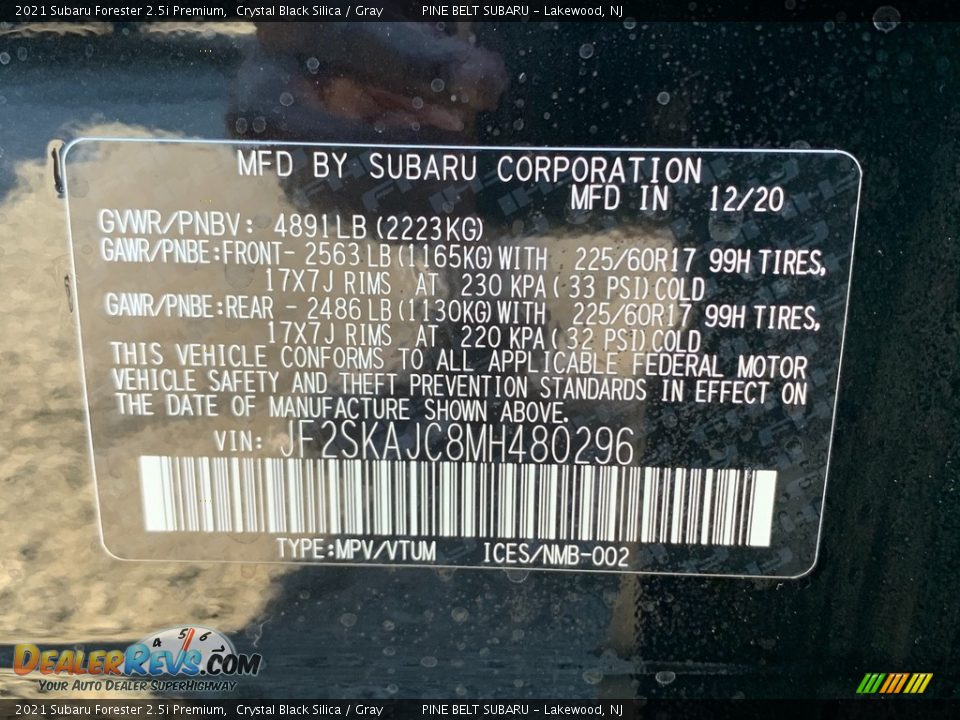 2021 Subaru Forester 2.5i Premium Crystal Black Silica / Gray Photo #14