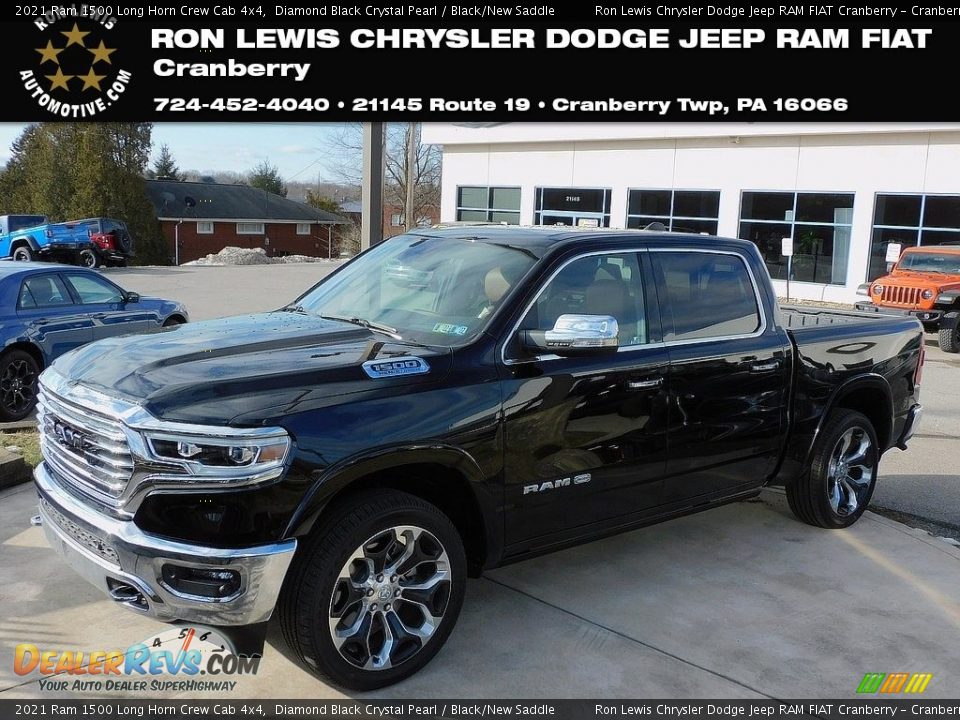 2021 Ram 1500 Long Horn Crew Cab 4x4 Diamond Black Crystal Pearl / Black/New Saddle Photo #1