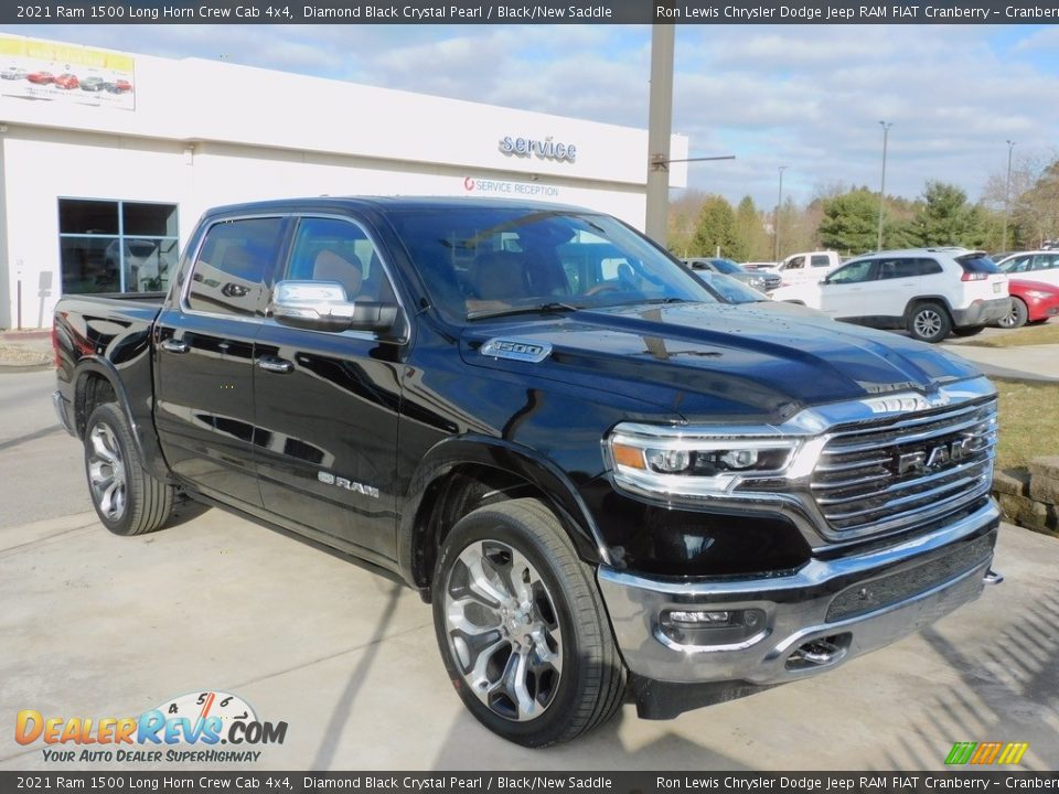 2021 Ram 1500 Long Horn Crew Cab 4x4 Diamond Black Crystal Pearl / Black/New Saddle Photo #3