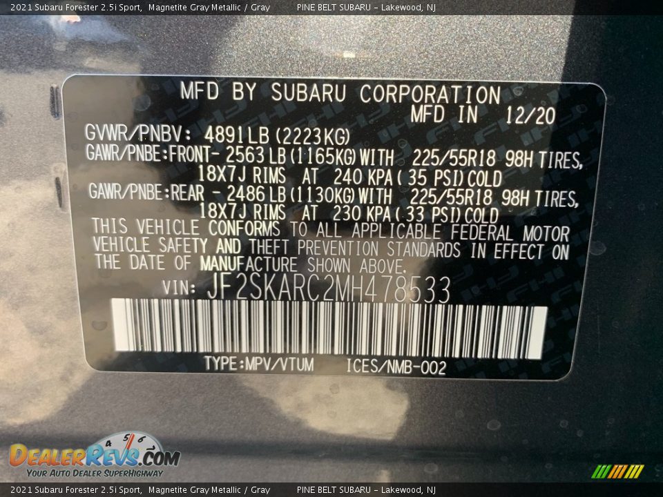 2021 Subaru Forester 2.5i Sport Magnetite Gray Metallic / Gray Photo #14