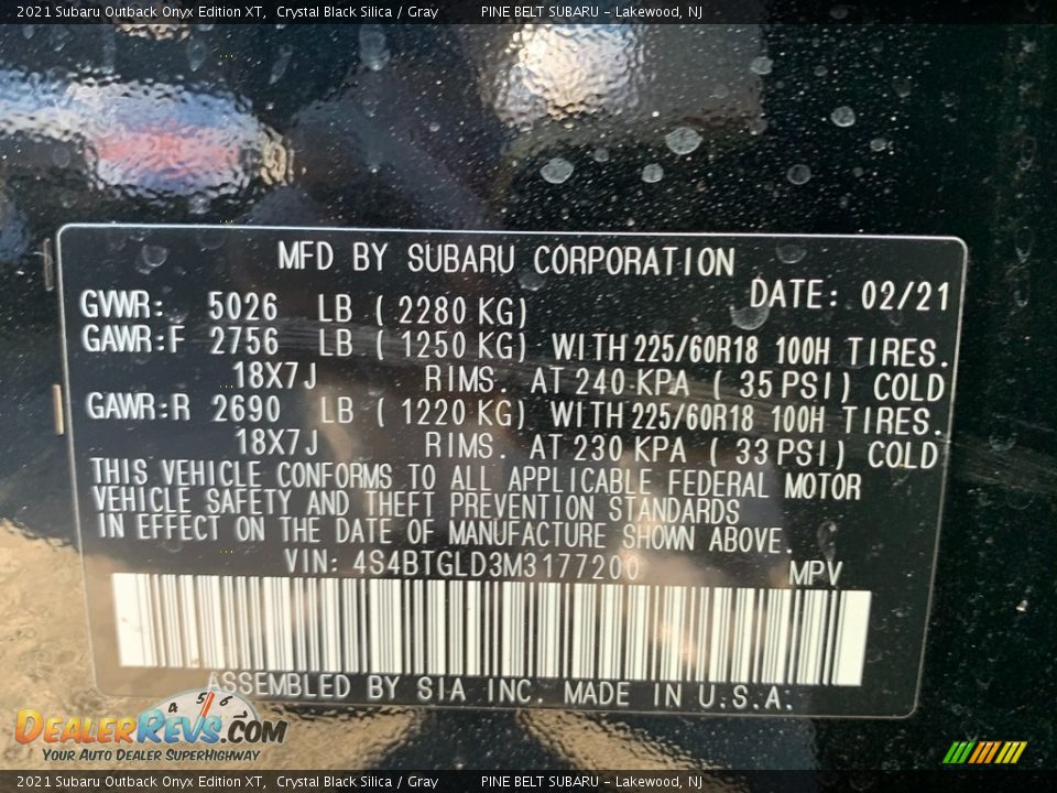 2021 Subaru Outback Onyx Edition XT Crystal Black Silica / Gray Photo #14