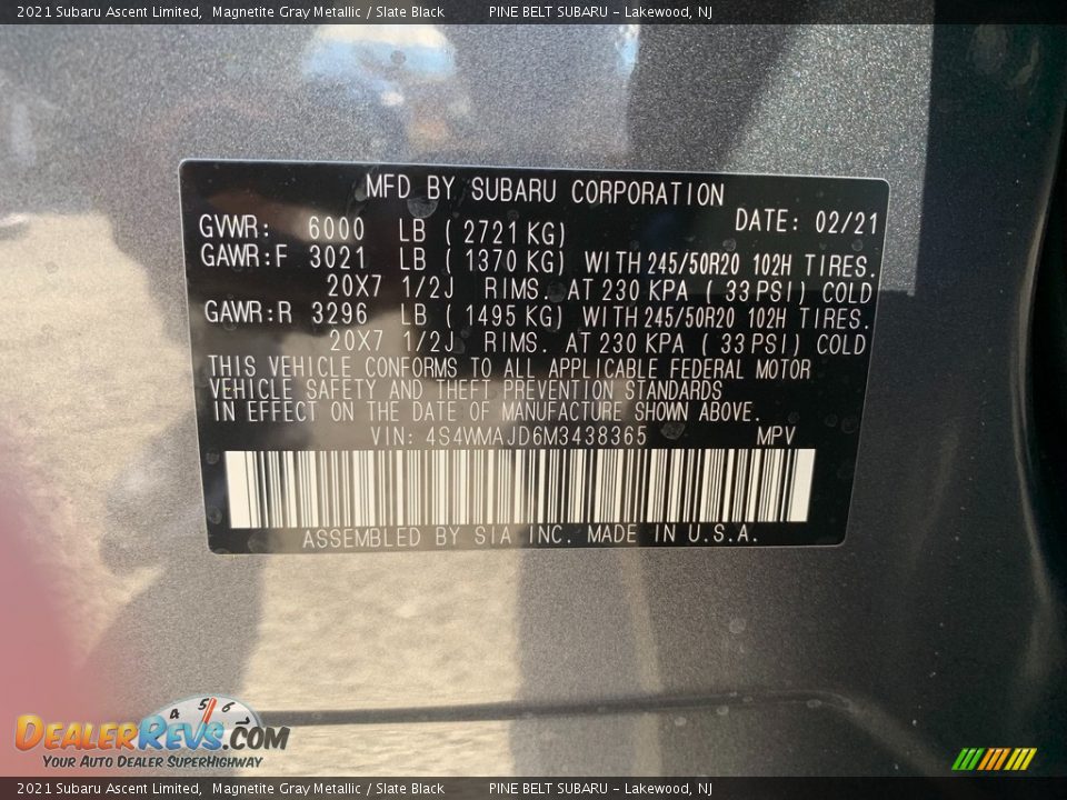2021 Subaru Ascent Limited Magnetite Gray Metallic / Slate Black Photo #14
