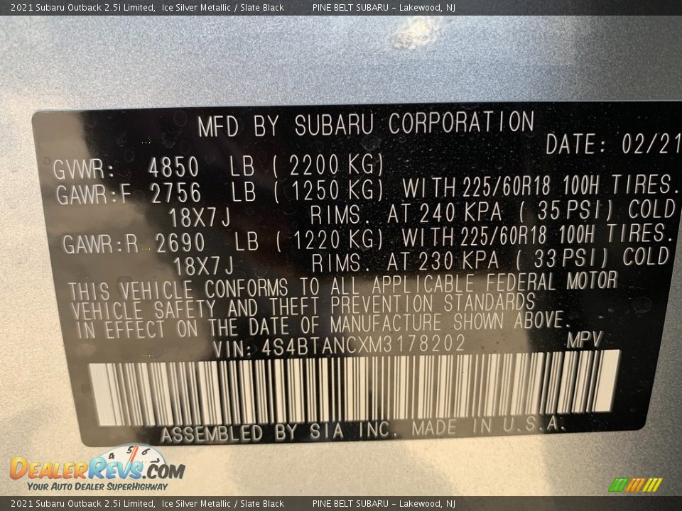 2021 Subaru Outback 2.5i Limited Ice Silver Metallic / Slate Black Photo #14
