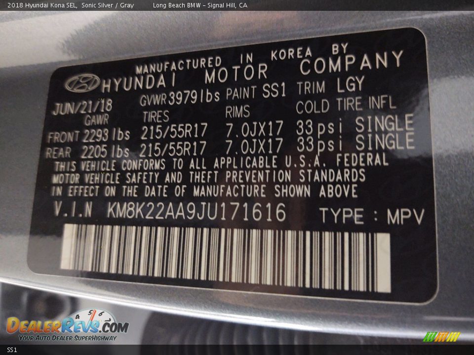 Hyundai Color Code SS1 Sonic Silver
