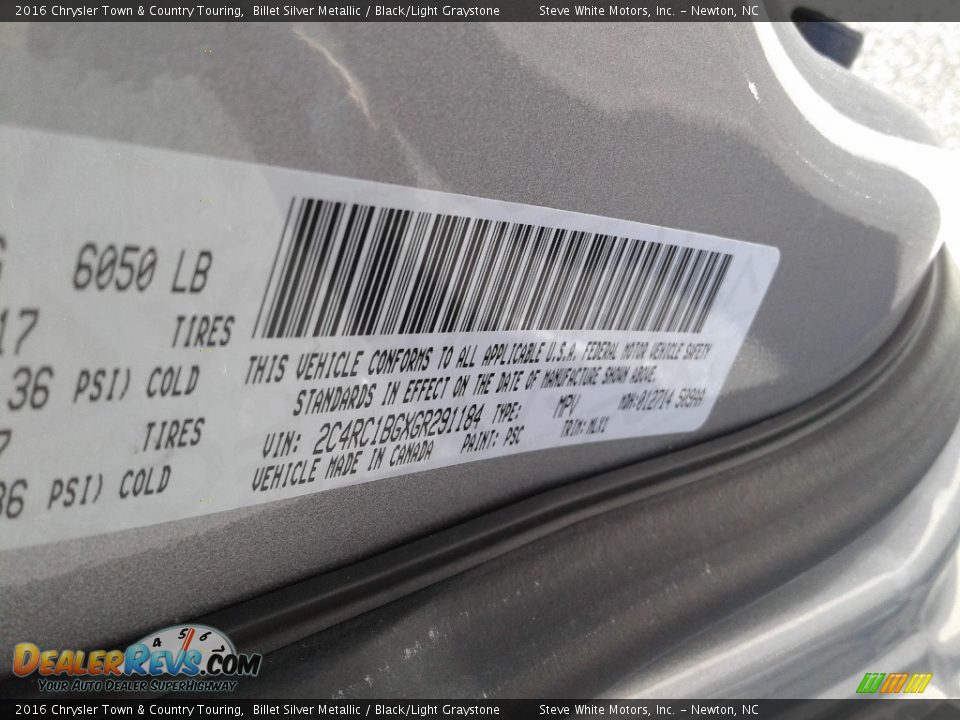 2016 Chrysler Town & Country Touring Billet Silver Metallic / Black/Light Graystone Photo #32