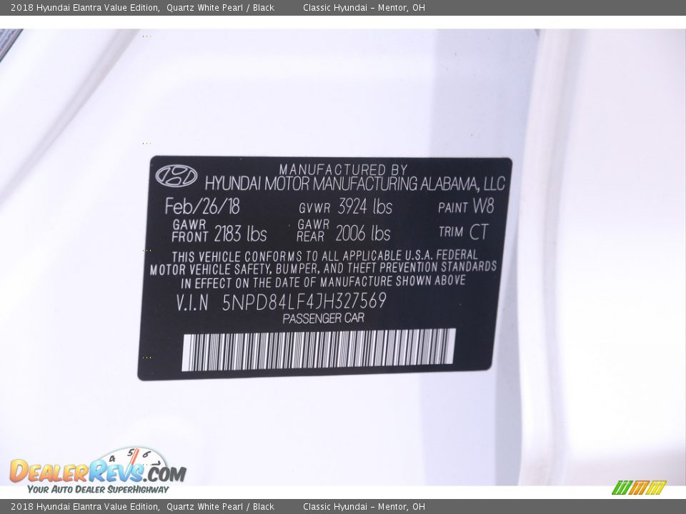 2018 Hyundai Elantra Value Edition Quartz White Pearl / Black Photo #22