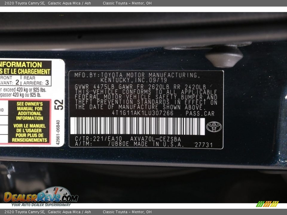 2020 Toyota Camry SE Galactic Aqua Mica / Ash Photo #20