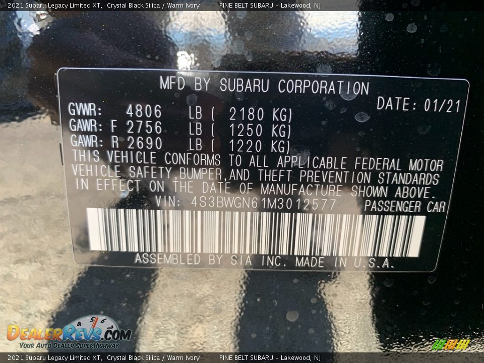 2021 Subaru Legacy Limited XT Crystal Black Silica / Warm Ivory Photo #13