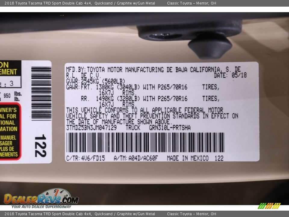 2018 Toyota Tacoma TRD Sport Double Cab 4x4 Quicksand / Graphite w/Gun Metal Photo #23