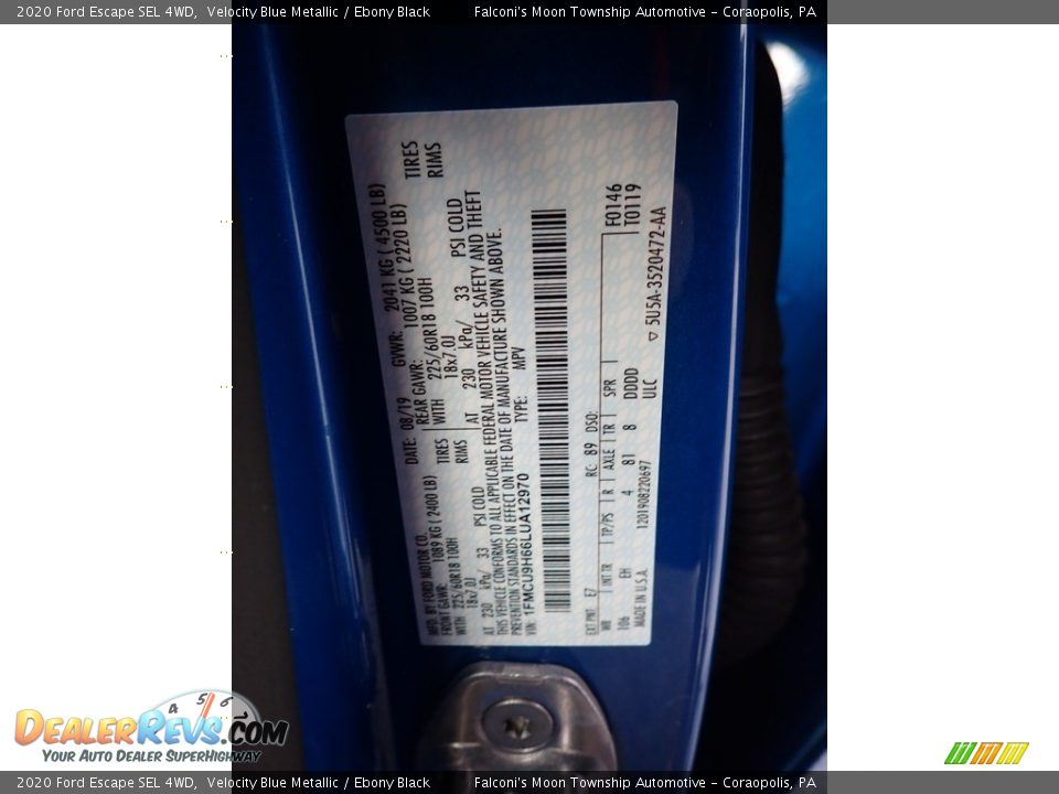 2020 Ford Escape SEL 4WD Velocity Blue Metallic / Ebony Black Photo #23