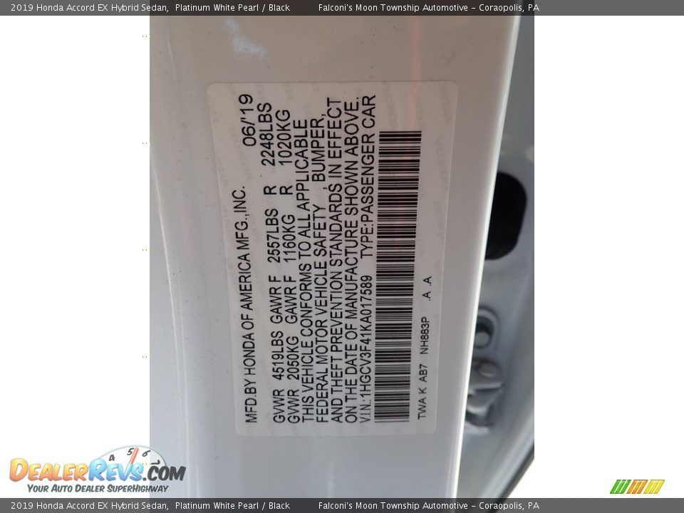 2019 Honda Accord EX Hybrid Sedan Platinum White Pearl / Black Photo #23