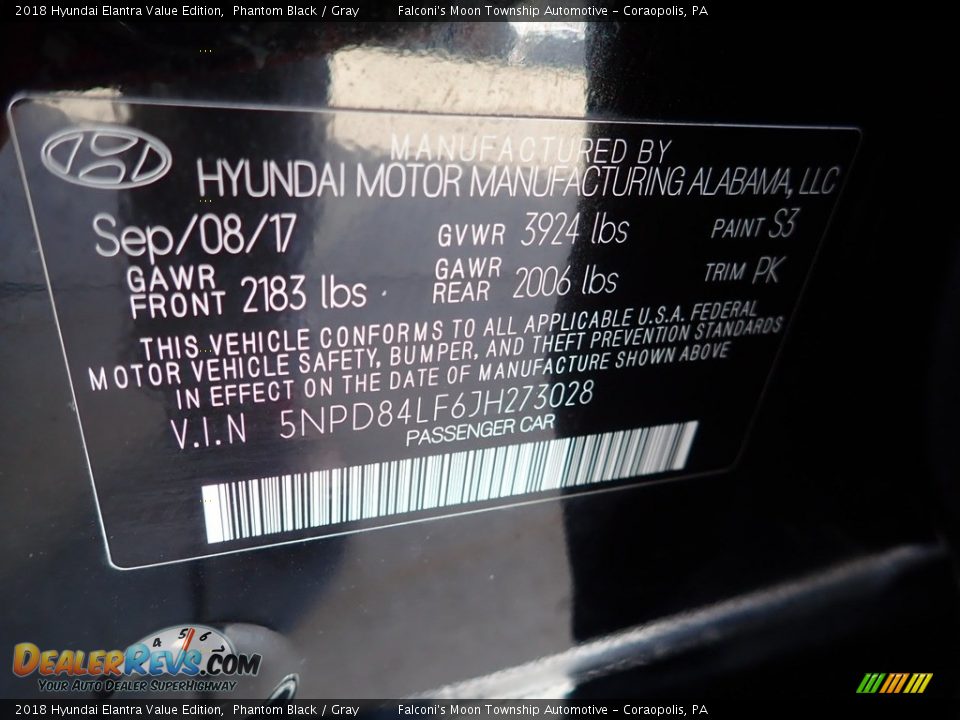 2018 Hyundai Elantra Value Edition Phantom Black / Gray Photo #23