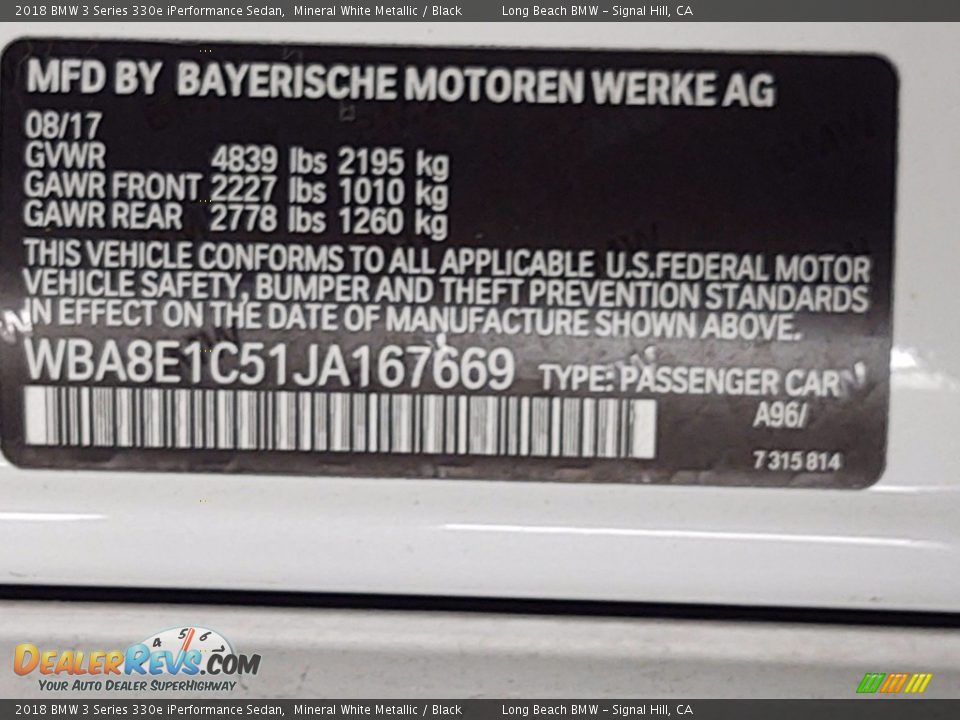 2018 BMW 3 Series 330e iPerformance Sedan Mineral White Metallic / Black Photo #36