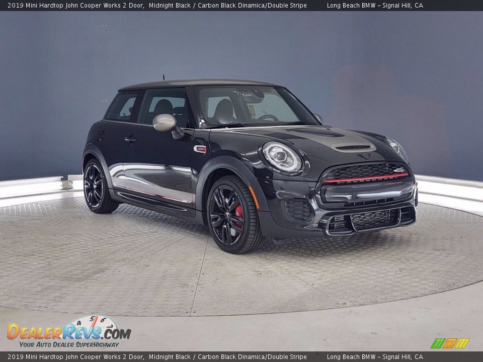 2019 Mini Hardtop John Cooper Works 2 Door Midnight Black / Carbon Black Dinamica/Double Stripe Photo #1