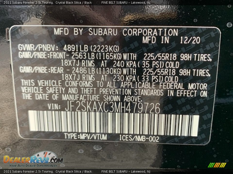 2021 Subaru Forester 2.5i Touring Crystal Black Silica / Black Photo #14