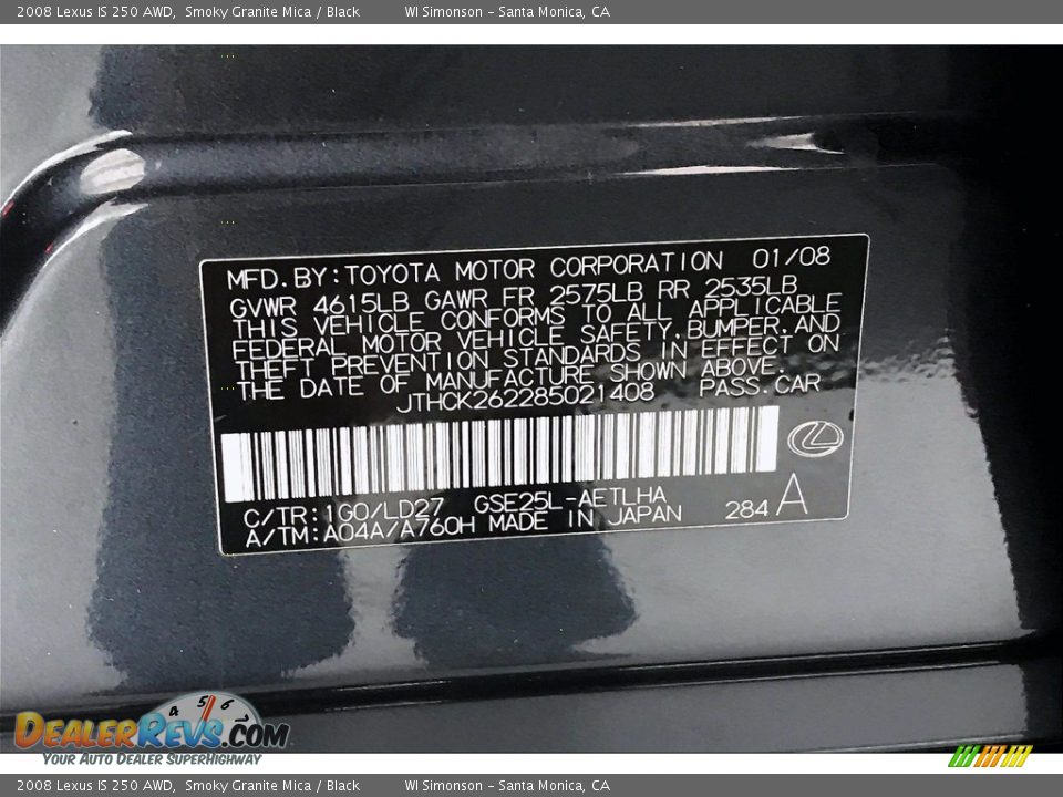 2008 Lexus IS 250 AWD Smoky Granite Mica / Black Photo #32