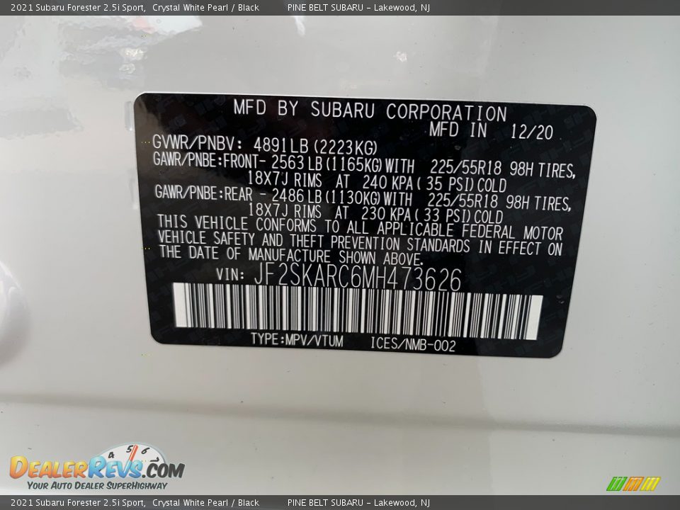 2021 Subaru Forester 2.5i Sport Crystal White Pearl / Black Photo #14