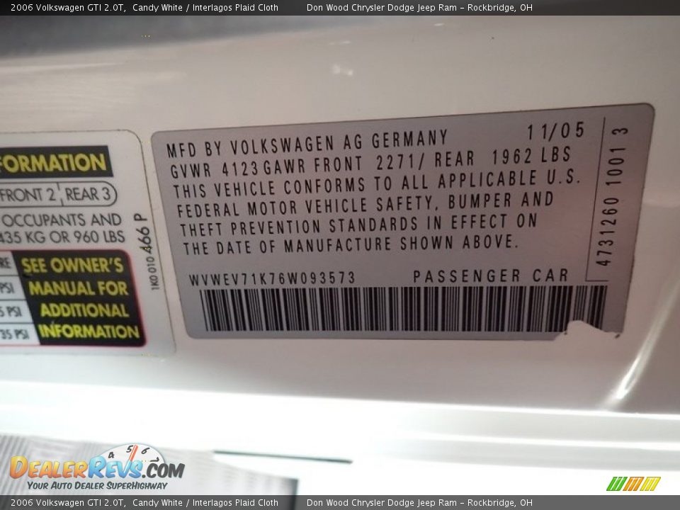 2006 Volkswagen GTI 2.0T Candy White / Interlagos Plaid Cloth Photo #35