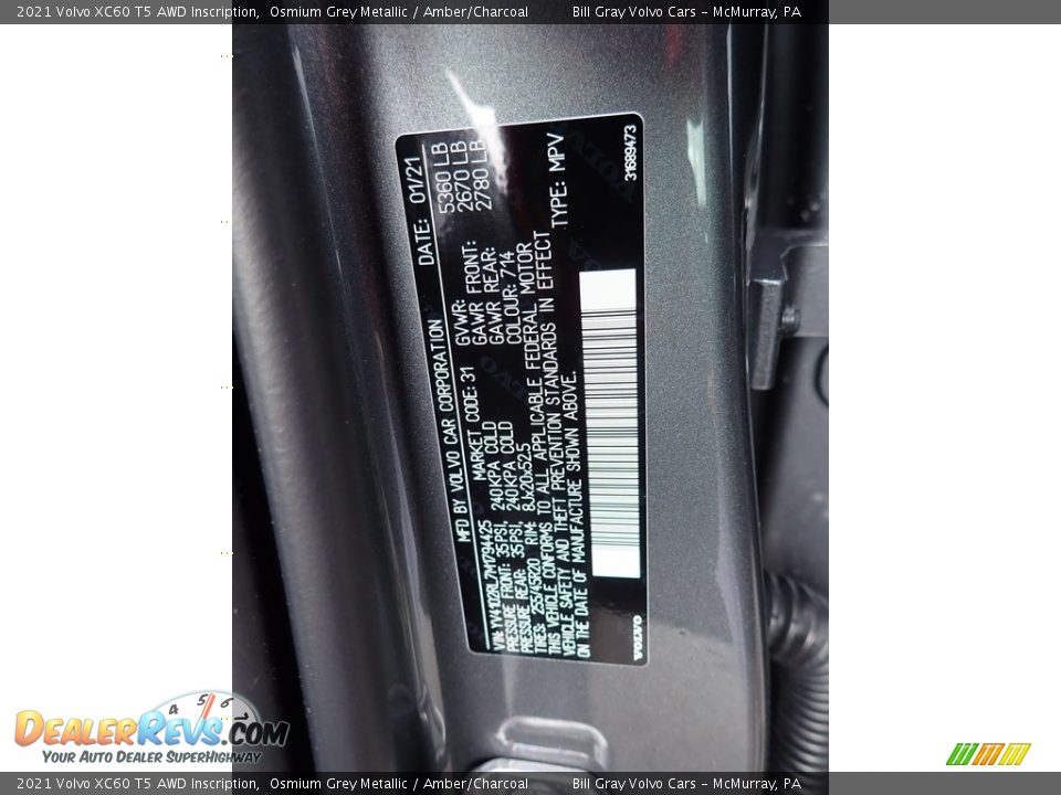 2021 Volvo XC60 T5 AWD Inscription Osmium Grey Metallic / Amber/Charcoal Photo #11