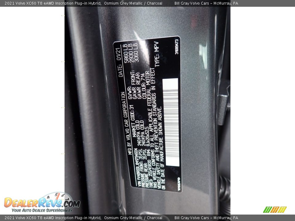 2021 Volvo XC60 T8 eAWD Inscription Plug-in Hybrid Osmium Grey Metallic / Charcoal Photo #11