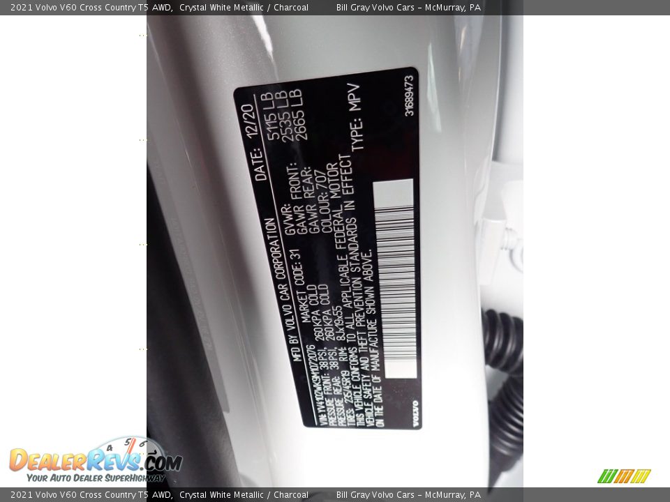 2021 Volvo V60 Cross Country T5 AWD Crystal White Metallic / Charcoal Photo #11
