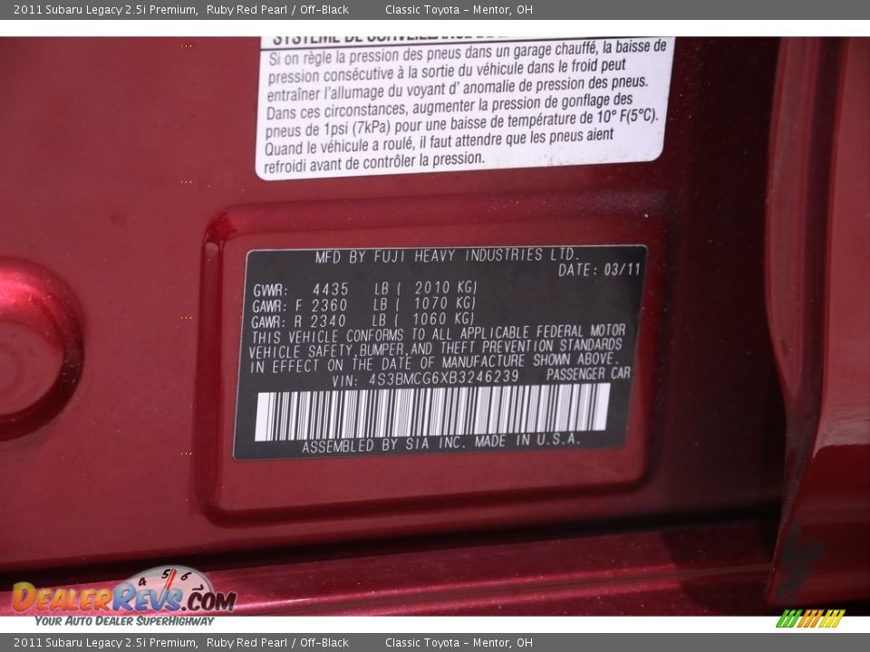 2011 Subaru Legacy 2.5i Premium Ruby Red Pearl / Off-Black Photo #21