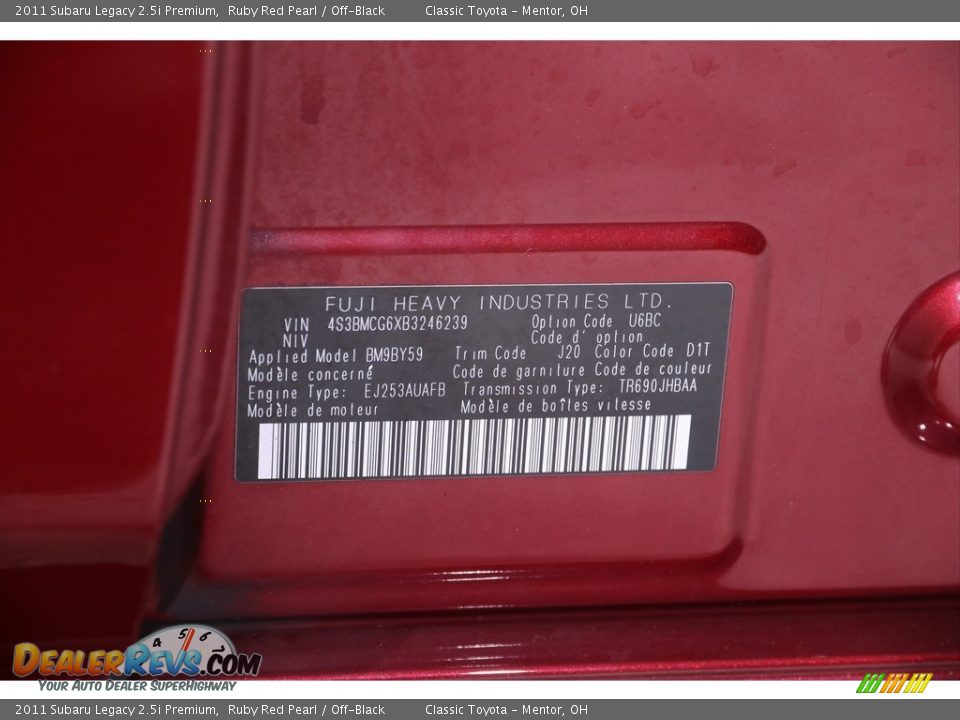 2011 Subaru Legacy 2.5i Premium Ruby Red Pearl / Off-Black Photo #22