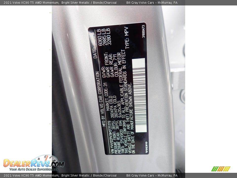 2021 Volvo XC90 T5 AWD Momentum Bright Silver Metallic / Blonde/Charcoal Photo #12